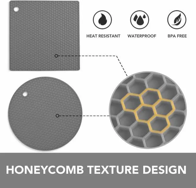 Alt view image 3 of 6 - Joyhalo 4 Pack Trivets for Hot Dishes | Hot Pads for Kitchen, Silicone Pot Holders for Kitchen Countertops,Table, Hot Pots and Pans, Easy to Wash and Dry, Grey