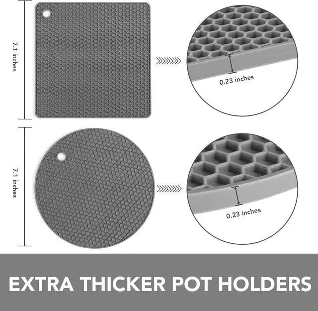 Alt view image 4 of 6 - Joyhalo 4 Pack Trivets for Hot Dishes | Hot Pads for Kitchen, Silicone Pot Holders for Kitchen Countertops,Table, Hot Pots and Pans, Easy to Wash and Dry, Grey