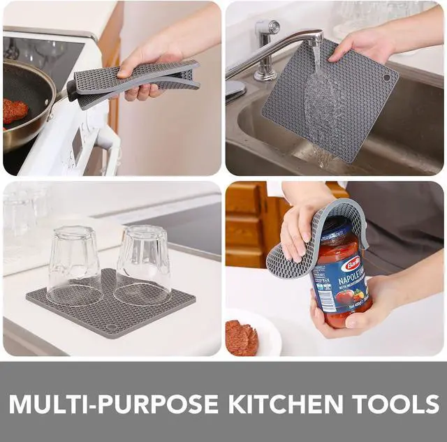 Alt view image 5 of 6 - Joyhalo 4 Pack Trivets for Hot Dishes | Hot Pads for Kitchen, Silicone Pot Holders for Kitchen Countertops,Table, Hot Pots and Pans, Easy to Wash and Dry, Grey