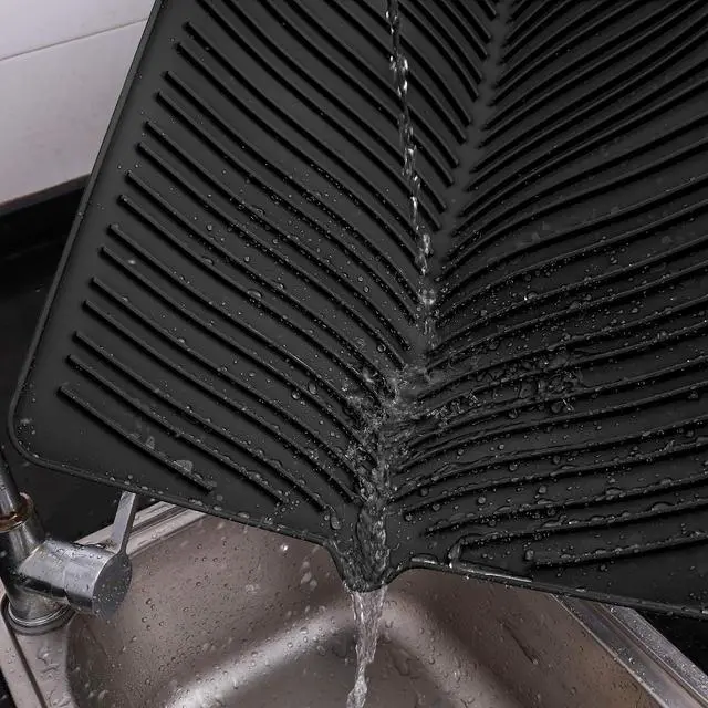 Main image of 100% Waterproof BPA Free Silicone Dish Drying Mat - 24" x 18" x 0.3" Large Drainer Mat Protection Heat Resistant Trivet Counter Top Mat Sink Non Slip Dish Draining Mat Dish Washer (S, Black)