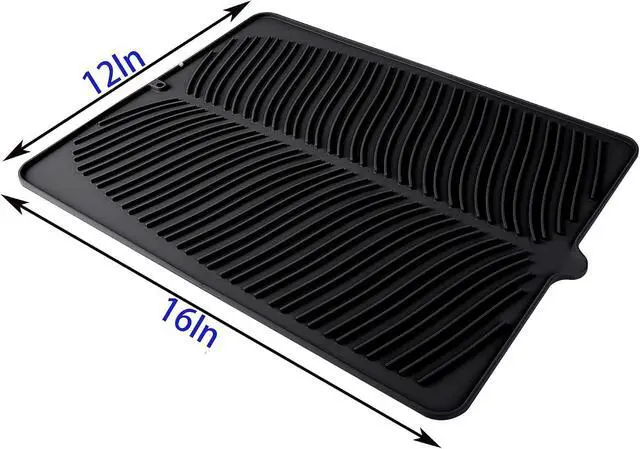 Alt view image 2 of 7 - 100% Waterproof BPA Free Silicone Dish Drying Mat - 24" x 18" x 0.3" Large Drainer Mat Protection Heat Resistant Trivet Counter Top Mat Sink Non Slip Dish Draining Mat Dish Washer (S, Black)