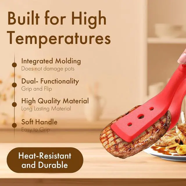 Alt view image 3 of 7 - 2-in-1 Silicone Spatula Tongs - Heat-Resistant Food Turner & Tongs for Flipping Fish, Steak, Pancakes - Non-Scratch, BPA-Free (White)