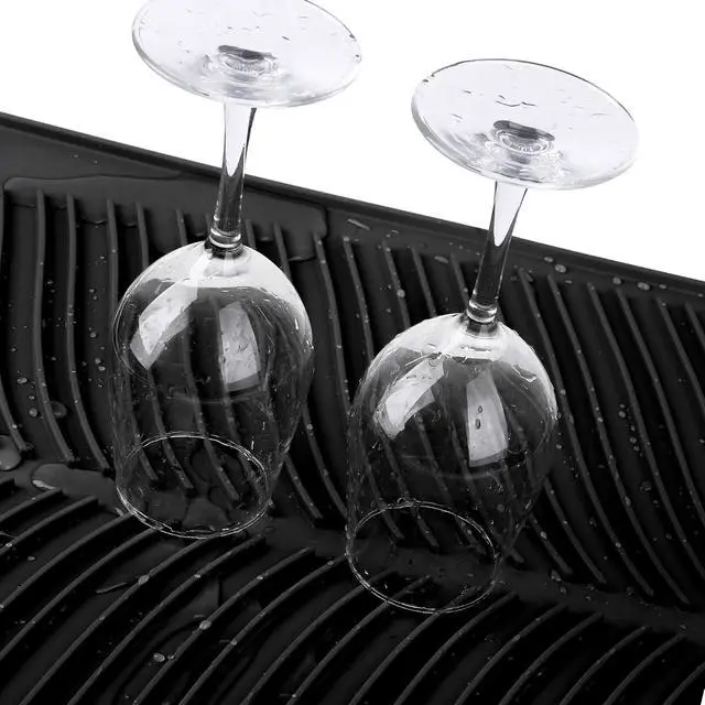 Alt view image 5 of 7 - 100% Waterproof BPA Free Silicone Dish Drying Mat - 24" x 18" x 0.3" Large Drainer Mat Protection Heat Resistant Trivet Counter Top Mat Sink Non Slip Dish Draining Mat Dish Washer (S, Black)