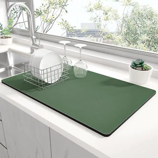 Main image of Rnivvi Dish Drying Mat for Kitchen Counter, 12 x 19" Super Absorbent Drainer Pad Easy Clean Dish Rack Pad, Non-Slip Heat Resistant Coffee Bar Mats for Coffee Machine Station Accessories, Forest Green