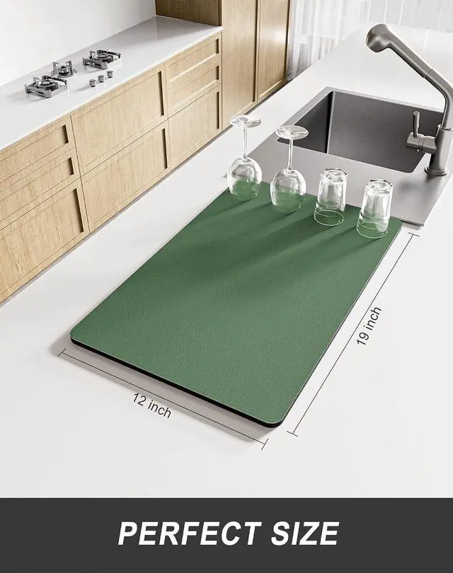 Alt view image 2 of 7 - Rnivvi Dish Drying Mat for Kitchen Counter, 12 x 19" Super Absorbent Drainer Pad Easy Clean Dish Rack Pad, Non-Slip Heat Resistant Coffee Bar Mats for Coffee Machine Station Accessories, Forest Green