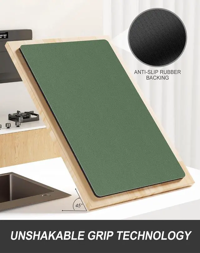 Alt view image 5 of 7 - Rnivvi Dish Drying Mat for Kitchen Counter, 12 x 19" Super Absorbent Drainer Pad Easy Clean Dish Rack Pad, Non-Slip Heat Resistant Coffee Bar Mats for Coffee Machine Station Accessories, Forest Green