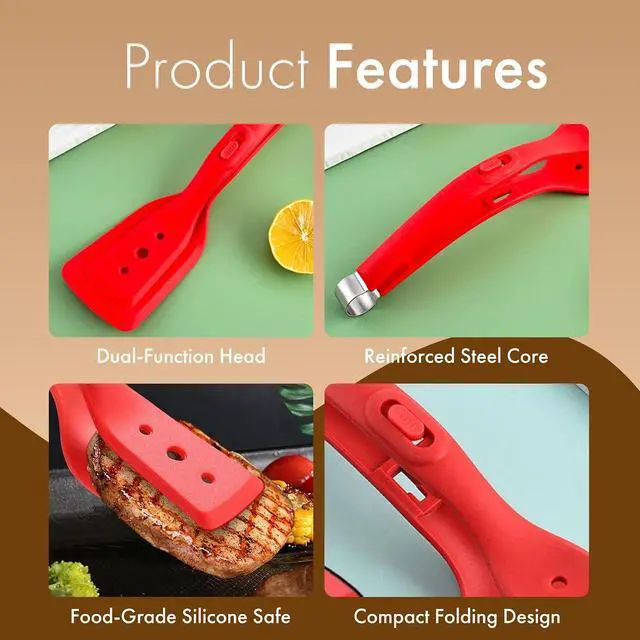 Alt view image 7 of 7 - 2-in-1 Silicone Spatula Tongs - Heat-Resistant Food Turner & Tongs for Flipping Fish, Steak, Pancakes - Non-Scratch, BPA-Free (White)