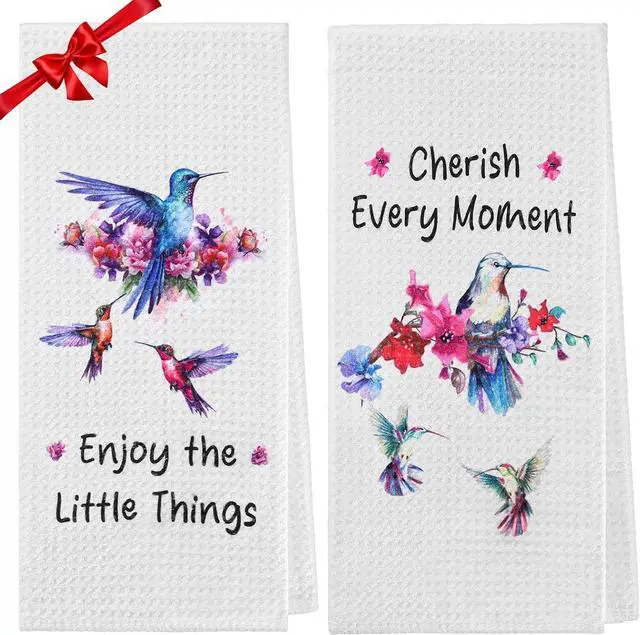 Main image of Hummingbird Gifts for Women Spring Kitchen Towels, Hummingbird Kitchen Decor Dish Hand Tea Towels, 15.35 x 23.62 Inch Funny Flower Bird Towel for Bathroom Set of 2 (Style A)