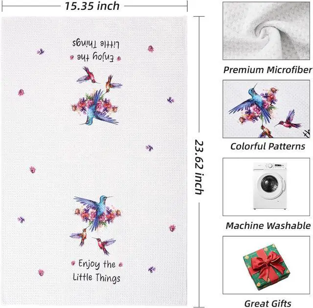 Alt view image 6 of 6 - Hummingbird Gifts for Women Spring Kitchen Towels, Hummingbird Kitchen Decor Dish Hand Tea Towels, 15.35 x 23.62 Inch Funny Flower Bird Towel for Bathroom Set of 2 (Style A)