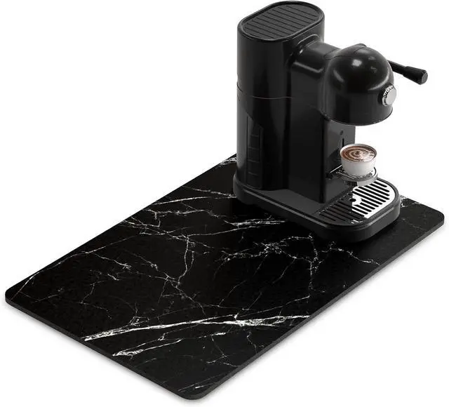 Main image of Rnivvi Coffee Mat, 12" x 19" Cute Marble Style Coffee Bar Mats for Espresso Machine Station Accessories and Organizer, Hide Stain Rubber Backed Absorbent Dish Drying Pad for Kitchen Counter, Black