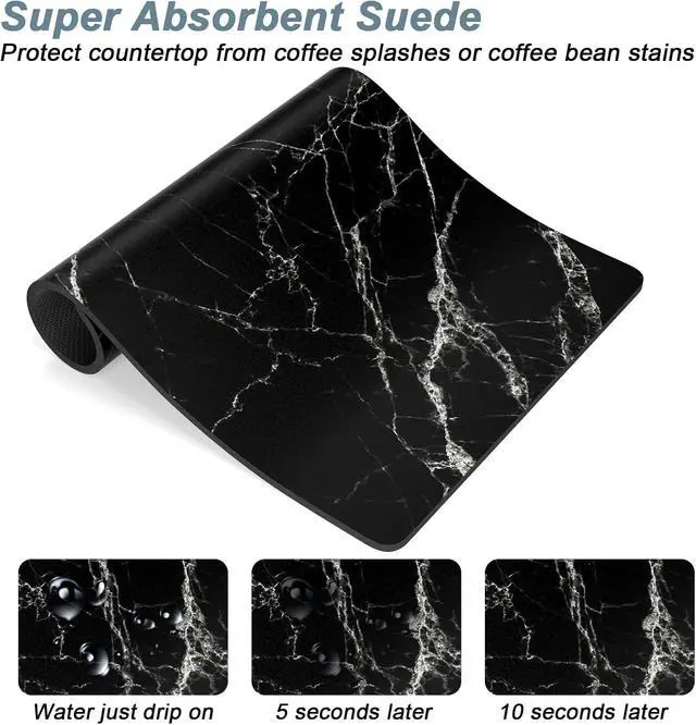 Alt view image 3 of 7 - Rnivvi Coffee Mat, 12" x 19" Cute Marble Style Coffee Bar Mats for Espresso Machine Station Accessories and Organizer, Hide Stain Rubber Backed Absorbent Dish Drying Pad for Kitchen Counter, Black