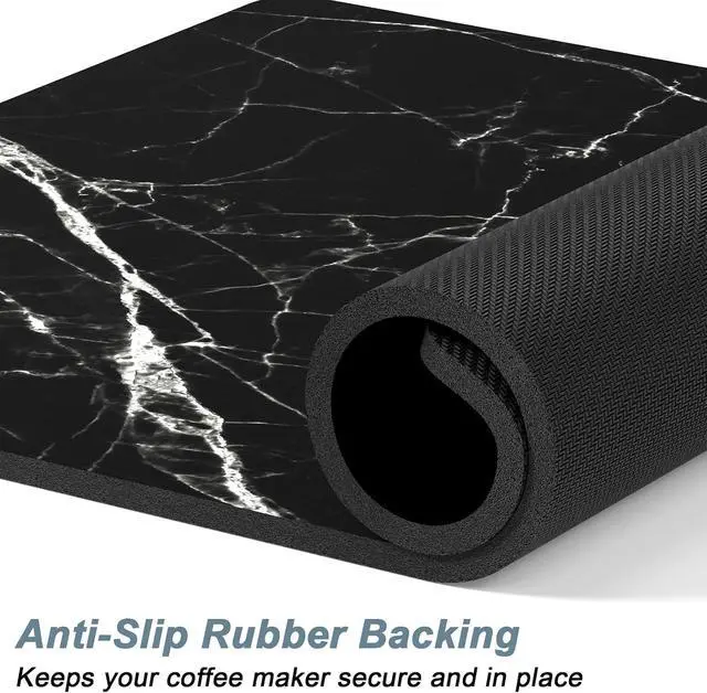Alt view image 4 of 7 - Rnivvi Coffee Mat, 12" x 19" Cute Marble Style Coffee Bar Mats for Espresso Machine Station Accessories and Organizer, Hide Stain Rubber Backed Absorbent Dish Drying Pad for Kitchen Counter, Black
