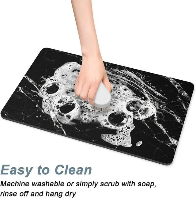 Alt view image 5 of 7 - Rnivvi Coffee Mat, 12" x 19" Cute Marble Style Coffee Bar Mats for Espresso Machine Station Accessories and Organizer, Hide Stain Rubber Backed Absorbent Dish Drying Pad for Kitchen Counter, Black