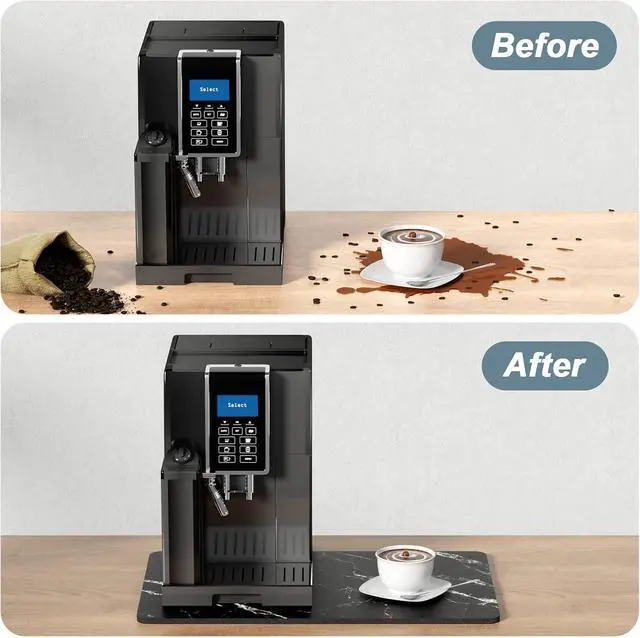 Alt view image 6 of 7 - Rnivvi Coffee Mat, 12" x 19" Cute Marble Style Coffee Bar Mats for Espresso Machine Station Accessories and Organizer, Hide Stain Rubber Backed Absorbent Dish Drying Pad for Kitchen Counter, Black