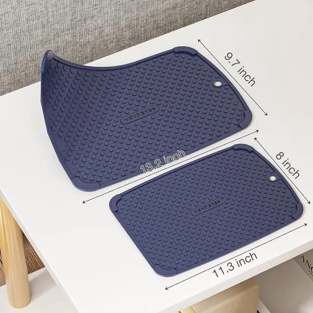 Alt view image 2 of 5 - 2-Pack Silicone Multi-Use Mats (13" & 11") ¨C All-Purpose Hot Pad, Non-Slip Drying Mat, Counter Protector in Dark Blue
