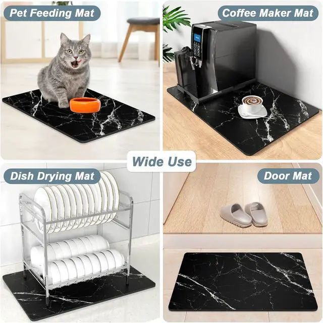 Alt view image 7 of 7 - Rnivvi Coffee Mat, 12" x 19" Cute Marble Style Coffee Bar Mats for Espresso Machine Station Accessories and Organizer, Hide Stain Rubber Backed Absorbent Dish Drying Pad for Kitchen Counter, Black