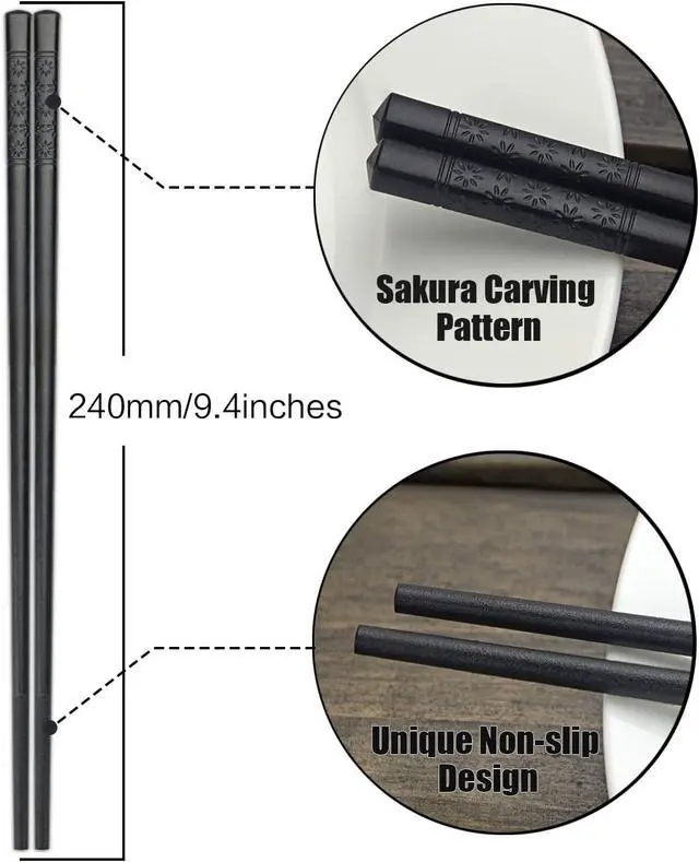 Alt view image 3 of 7 - YFWOOD 5 Pairs Chopsticks, Non-Slip Reusable Chop sticks | Fiberglass Japanese Chinese Chop Sticks Dishwasher Safe, Non-Slip