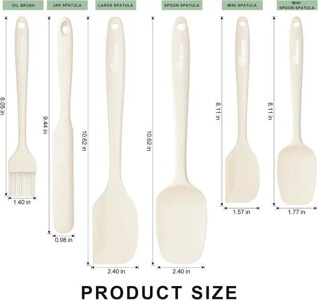 Alt view image 2 of 7 - NileHome 6 Pieces Silicone Spatula Set with Silicone Brush,Mixing-Ivory | Food-Grade Material,Heat Resistant Up to 600°F,Dishwasher Safe,BPA-Free