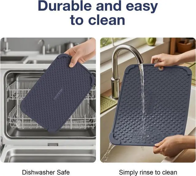 Alt view image 4 of 5 - 2-Pack Silicone Multi-Use Mats (13" & 11") ¨C All-Purpose Hot Pad, Non-Slip Drying Mat, Counter Protector in Dark Blue