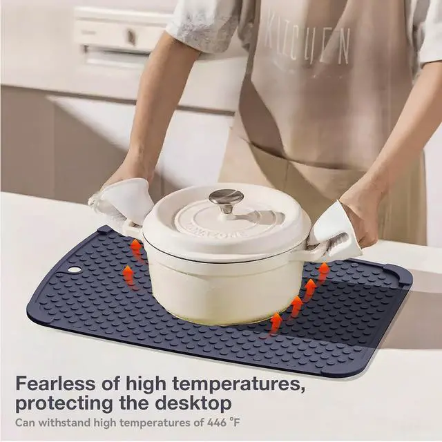 Alt view image 3 of 5 - 2-Pack Silicone Multi-Use Mats (13" & 11") ¨C All-Purpose Hot Pad, Non-Slip Drying Mat, Counter Protector in Dark Blue