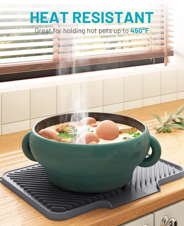 Alt view image 4 of 7 - Dish Drying Mat Kitchen Counter - Silicone Dish Drying Pad with Built-in Drain for Sink, Refrigerator and Drawer Liner, Easy Clean, Non-Slip, Heat Resistant, 14.8" x 10.7"