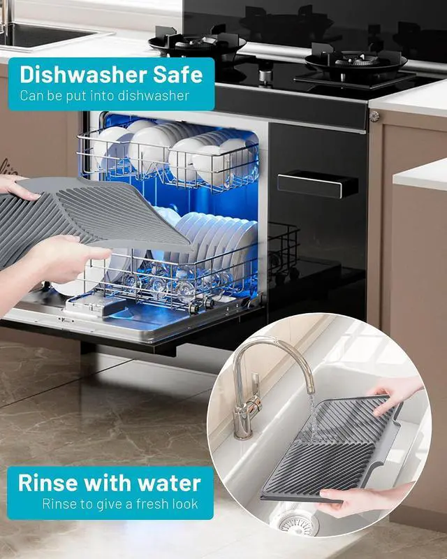 Alt view image 5 of 7 - Dish Drying Mat Kitchen Counter - Silicone Dish Drying Pad with Built-in Drain for Sink, Refrigerator and Drawer Liner, Easy Clean, Non-Slip, Heat Resistant, 14.8" x 10.7"