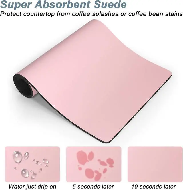 Alt view image 3 of 7 - Rnivvi Coffee Mat, 12" x 19" Coffee Bar Mats for Espresso Machine Station Accessories and Organizer, Hide Stain Rubber Backed Absorbent Dish Drying Pad for Kitchen Counter, Cute Bar Decor Pad, Pink