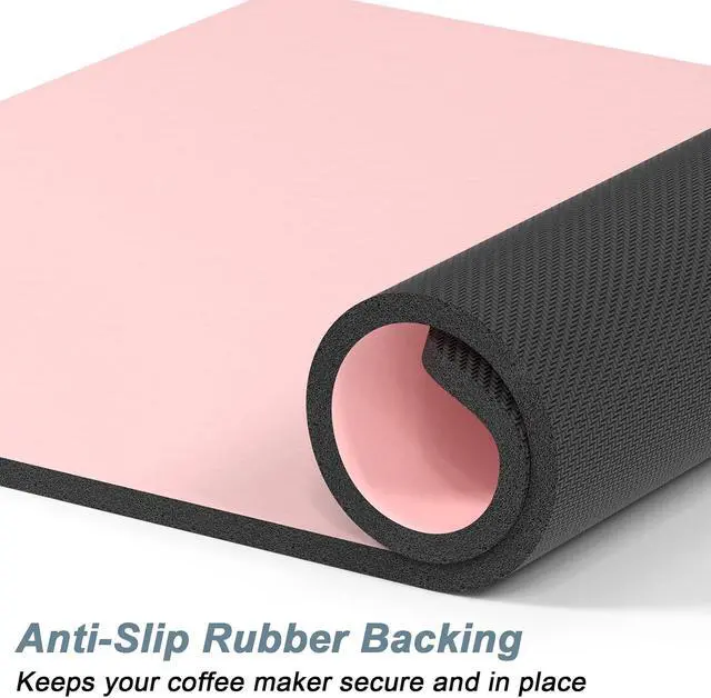 Alt view image 4 of 7 - Rnivvi Coffee Mat, 12" x 19" Coffee Bar Mats for Espresso Machine Station Accessories and Organizer, Hide Stain Rubber Backed Absorbent Dish Drying Pad for Kitchen Counter, Cute Bar Decor Pad, Pink