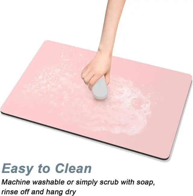 Alt view image 5 of 7 - Rnivvi Coffee Mat, 12" x 19" Coffee Bar Mats for Espresso Machine Station Accessories and Organizer, Hide Stain Rubber Backed Absorbent Dish Drying Pad for Kitchen Counter, Cute Bar Decor Pad, Pink