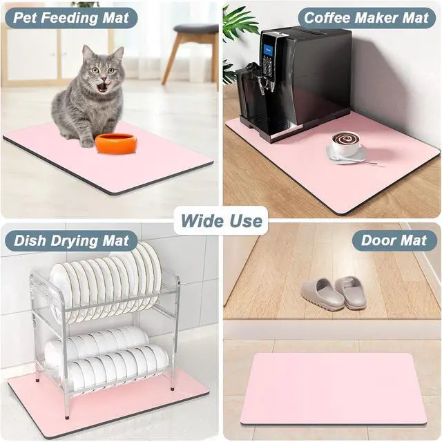 Alt view image 7 of 7 - Rnivvi Coffee Mat, 12" x 19" Coffee Bar Mats for Espresso Machine Station Accessories and Organizer, Hide Stain Rubber Backed Absorbent Dish Drying Pad for Kitchen Counter, Cute Bar Decor Pad, Pink