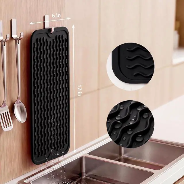 Alt view image 2 of 7 - MicoYang Silicone Dish Drying Mat for Multiple Usage,Easy clean,Eco-friendly,Heat-resistant Silicone Mat for Kitchen Counter,Sink,Bar,Bottle,or Cup Black M 17 inches x 6 inches