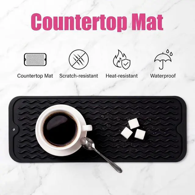 Alt view image 3 of 7 - MicoYang Silicone Dish Drying Mat for Multiple Usage,Easy clean,Eco-friendly,Heat-resistant Silicone Mat for Kitchen Counter,Sink,Bar,Bottle,or Cup Black M 17 inches x 6 inches