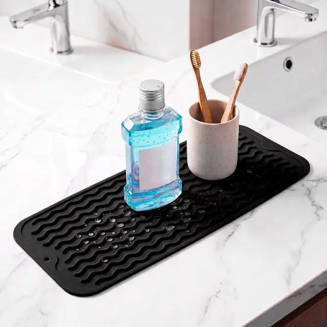 Alt view image 6 of 7 - MicoYang Silicone Dish Drying Mat for Multiple Usage,Easy clean,Eco-friendly,Heat-resistant Silicone Mat for Kitchen Counter,Sink,Bar,Bottle,or Cup Black M 17 inches x 6 inches