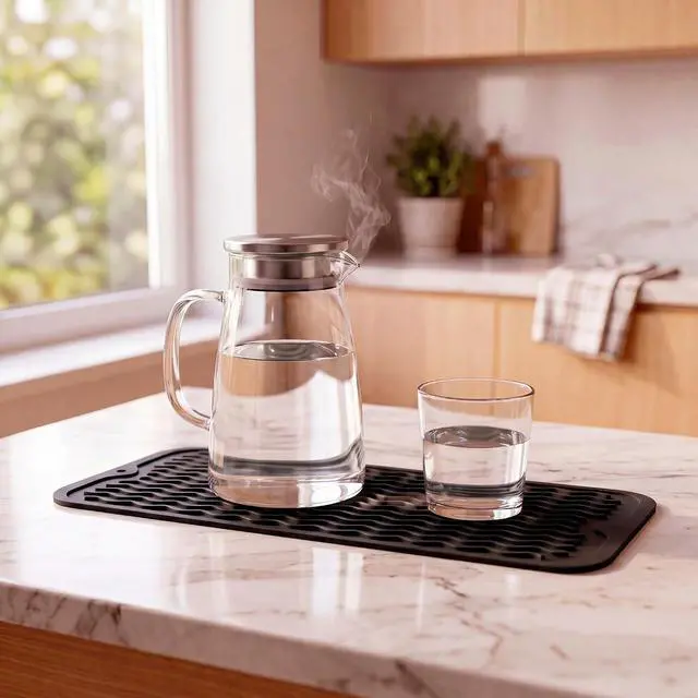 Alt view image 7 of 7 - MicoYang Silicone Dish Drying Mat for Multiple Usage,Easy clean,Eco-friendly,Heat-resistant Silicone Mat for Kitchen Counter,Sink,Bar,Bottle,or Cup Black M 17 inches x 6 inches