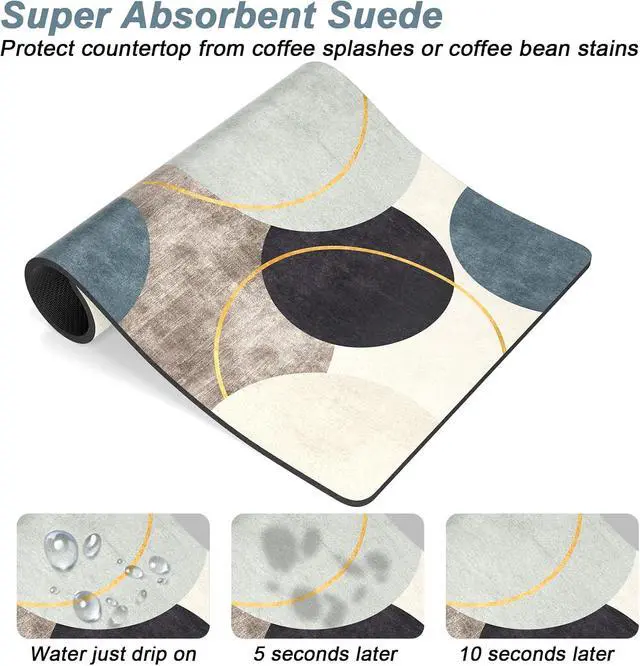 Alt view image 3 of 7 - Rnivvi Coffee Mat, 12" x 19" Cute Boho Theme Coffee Bar Mats for Espresso Machine Station Accessories and Organizer, Hide Stain Rubber Backed Absorbent Dish Drying Pad for Kitchen Counter, Circle