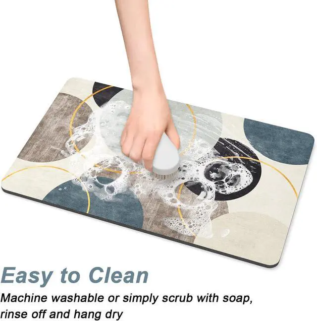 Alt view image 5 of 7 - Rnivvi Coffee Mat, 12" x 19" Cute Boho Theme Coffee Bar Mats for Espresso Machine Station Accessories and Organizer, Hide Stain Rubber Backed Absorbent Dish Drying Pad for Kitchen Counter, Circle