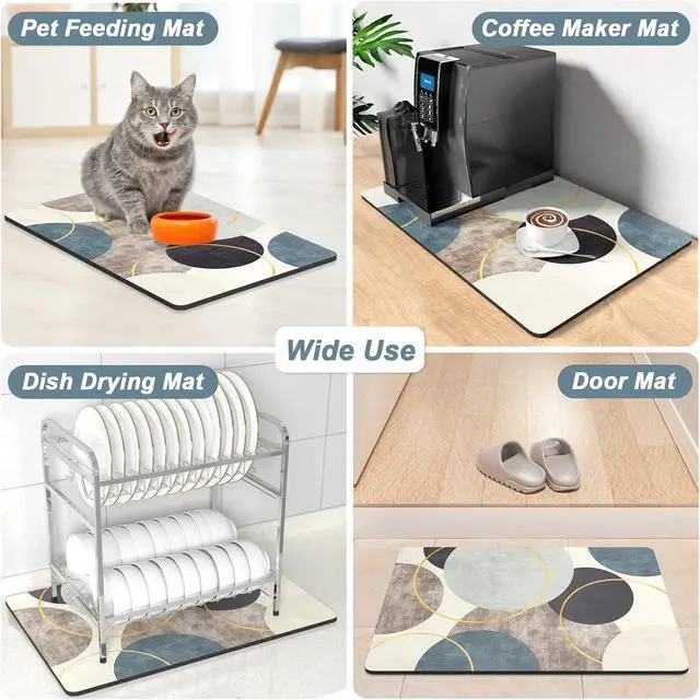 Alt view image 7 of 7 - Rnivvi Coffee Mat, 12" x 19" Cute Boho Theme Coffee Bar Mats for Espresso Machine Station Accessories and Organizer, Hide Stain Rubber Backed Absorbent Dish Drying Pad for Kitchen Counter, Circle
