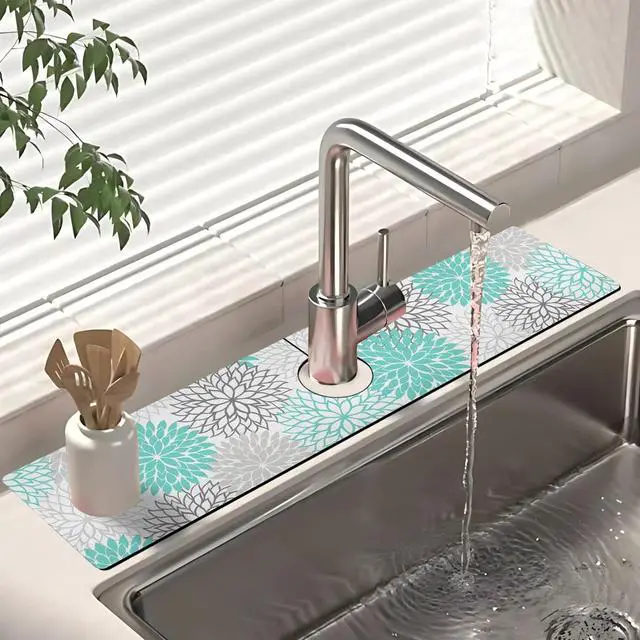 Alt view image 4 of 6 - Dish Drying Mat for Kitchen Counter Matt, 2PCS 19"x12" Dish Drainer Mat & 24"x5.5" Sink Splash Guard, Super Absorbent Non-slip Rubber Backed