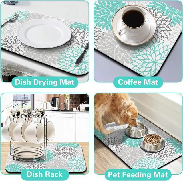 Alt view image 6 of 6 - Dish Drying Mat for Kitchen Counter Matt, 2PCS 19"x12" Dish Drainer Mat & 24"x5.5" Sink Splash Guard, Super Absorbent Non-slip Rubber Backed