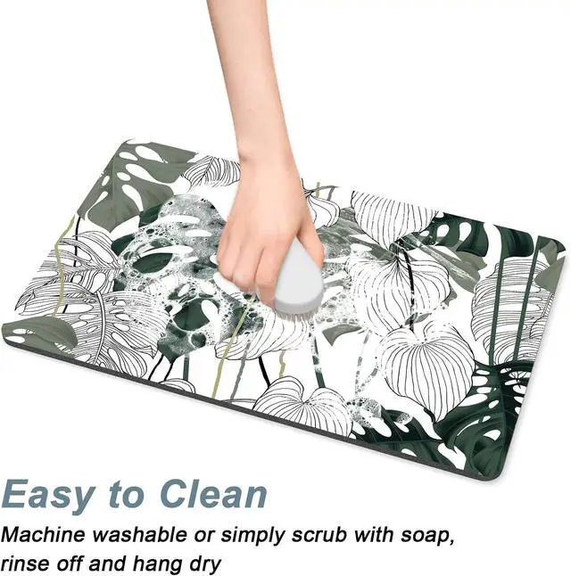 Alt view image 5 of 7 - Rnivvi Coffee Mat, 12" x 19" Cute Coffee Bar Mats for Espresso Machine Station Accessories and Organizer, Hide Stain Rubber Backed Absorbent Dish Drying Pad for Kitchen Counter, Tropical Leaves