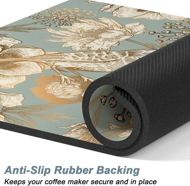 Alt view image 4 of 7 - Rnivvi Coffee Mat, 12" x 19" Cute Coffee Bar Mats for Espresso Machine Station Accessories and Organizer, Hide Stain Rubber Backed Absorbent Dish Drying Pad for Kitchen Counter, Retro Flower