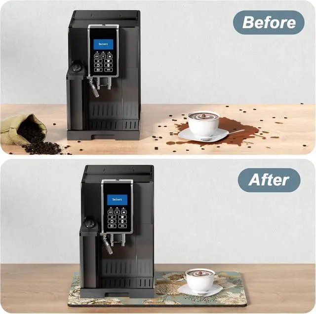 Alt view image 6 of 7 - Rnivvi Coffee Mat, 12" x 19" Cute Coffee Bar Mats for Espresso Machine Station Accessories and Organizer, Hide Stain Rubber Backed Absorbent Dish Drying Pad for Kitchen Counter, Retro Flower