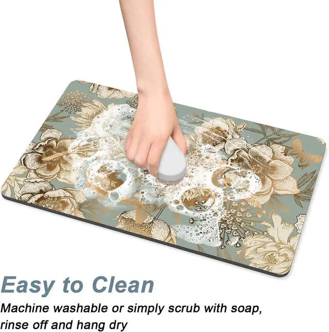 Alt view image 5 of 7 - Rnivvi Coffee Mat, 12" x 19" Cute Coffee Bar Mats for Espresso Machine Station Accessories and Organizer, Hide Stain Rubber Backed Absorbent Dish Drying Pad for Kitchen Counter, Retro Flower