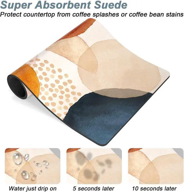Alt view image 3 of 7 - Rnivvi Coffee Mat, 12" x 19" Cute Boho Theme Coffee Bar Mats for Espresso Machine Station Accessories and Organizer, Hide Stain Rubber Backed Absorbent Dish Drying Pad for Kitchen Counter, Stones