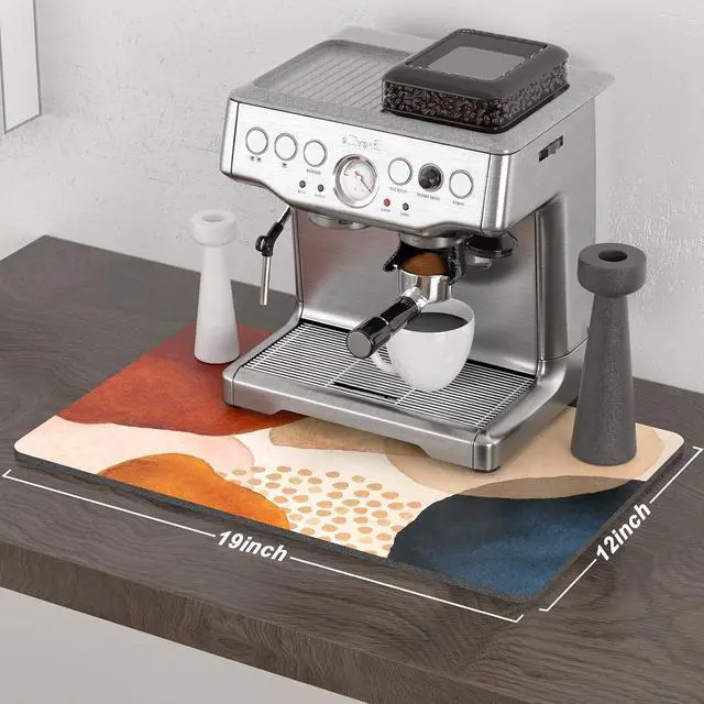 Alt view image 2 of 7 - Rnivvi Coffee Mat, 12" x 19" Cute Boho Theme Coffee Bar Mats for Espresso Machine Station Accessories and Organizer, Hide Stain Rubber Backed Absorbent Dish Drying Pad for Kitchen Counter, Stones
