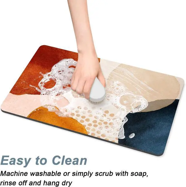 Alt view image 5 of 7 - Rnivvi Coffee Mat, 12" x 19" Cute Boho Theme Coffee Bar Mats for Espresso Machine Station Accessories and Organizer, Hide Stain Rubber Backed Absorbent Dish Drying Pad for Kitchen Counter, Stones