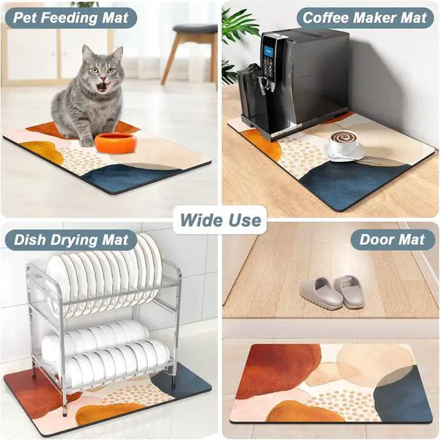 Alt view image 7 of 7 - Rnivvi Coffee Mat, 12" x 19" Cute Boho Theme Coffee Bar Mats for Espresso Machine Station Accessories and Organizer, Hide Stain Rubber Backed Absorbent Dish Drying Pad for Kitchen Counter, Stones