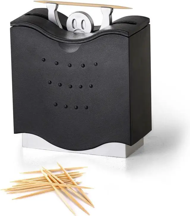 Main image of Fun Toothpick Holder Dispenser with 150 pcs Toothpick | Cute Abs Plastic Toothpick Dispenser, Decorative Tabletop Organizer, Black Kitchen Dining Decoration