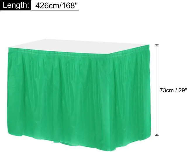 Alt view image 2 of 6 - MECCANIXITY Dark Green Plastic Table Skirts,29 in x 14 Ft Table Covers | Disposable Rectangle Tables Skirts for ,for Birthday Wedding Party