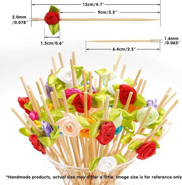 Alt view image 2 of 7 - Minisland Multicolor Rose Flower Bamboo Cocktail Picks, Fancy Toothpicks | 4.7 in Decorative Appetizer Skewers,100 ct. Great for Charcuterie, Weddings, Bridal Showers, Valentines, Birthdays. MSL129
